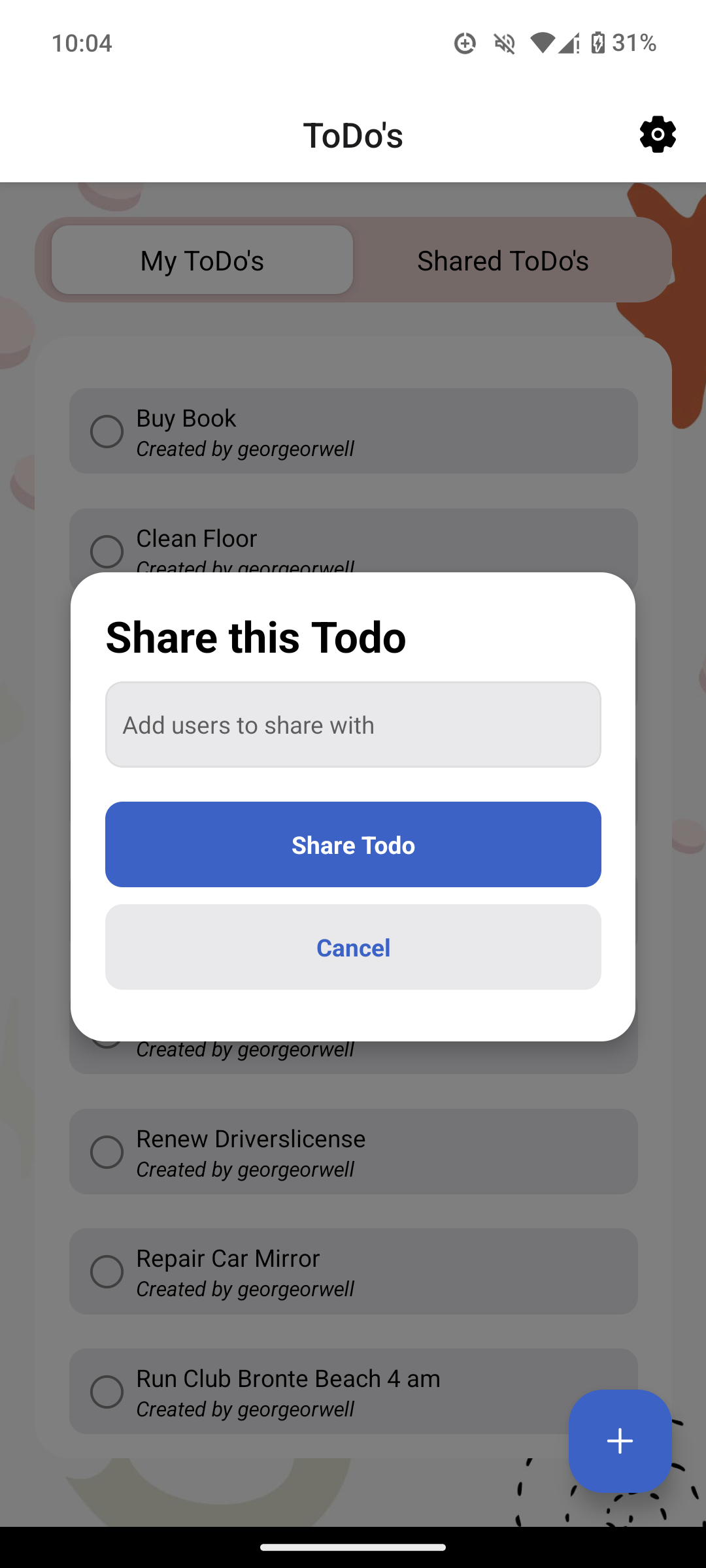 Add User to Share with Modal Screen Light